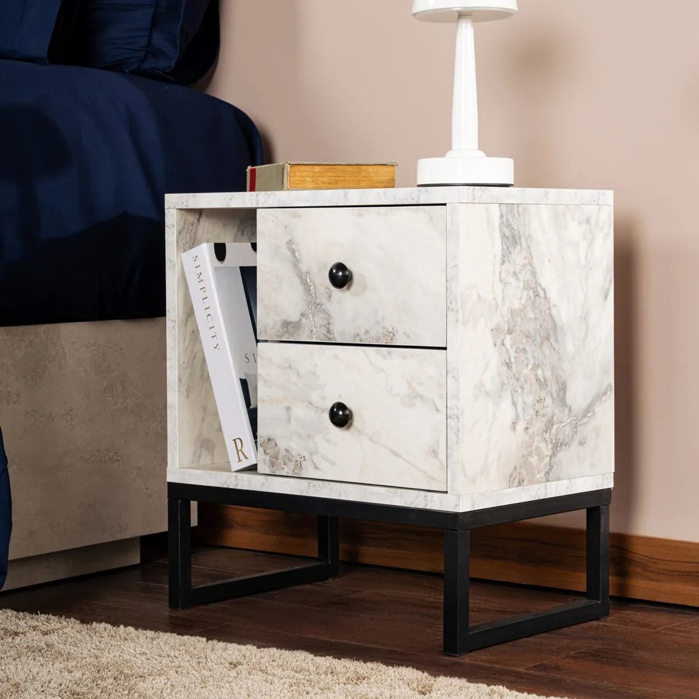 Măsuță de noptieră Glimmer Fressia Marble Black