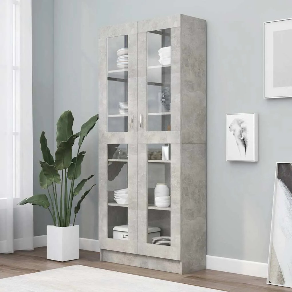 vidaXL Dulap cu vitrină, gri beton, 82,5x30,5x185,5 cm, lemn prelucrat
