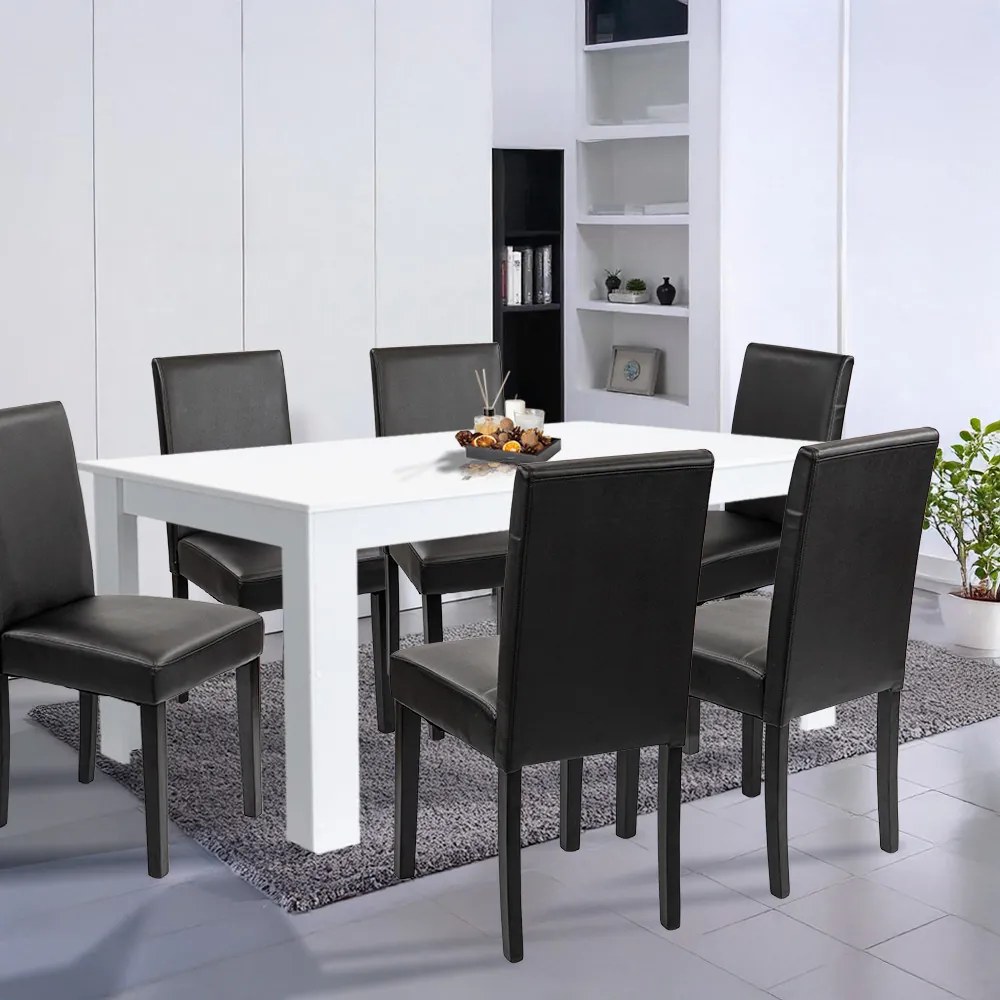 Set de masă Leon 6+1 alb-negru