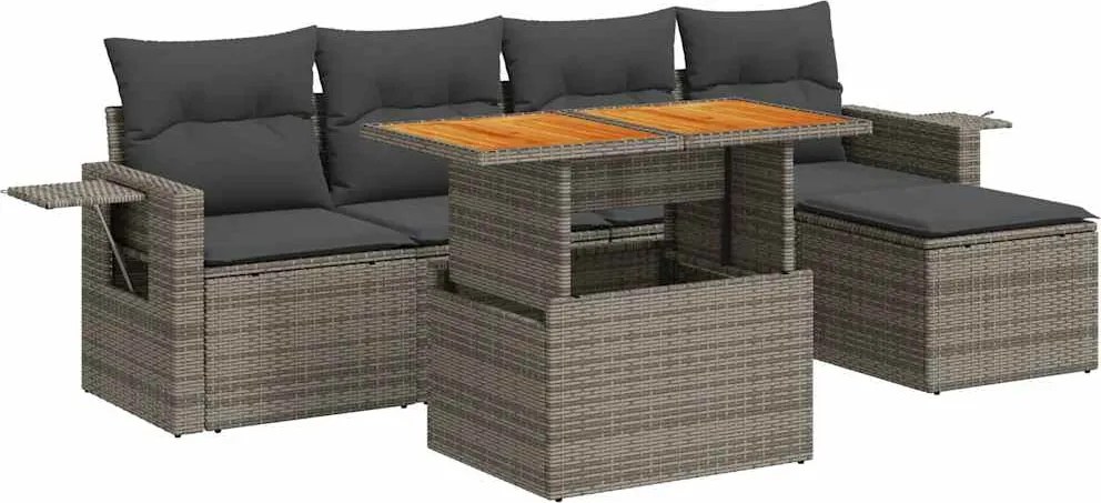 vidaXL Set mobilier grădină cu perne, 6 piese, gri, poliratan