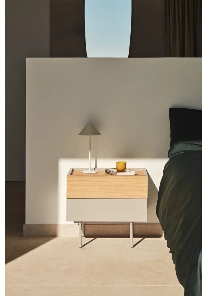 Noptieră bej-natural cu aspect de lemn de stejar Otto – Teulat