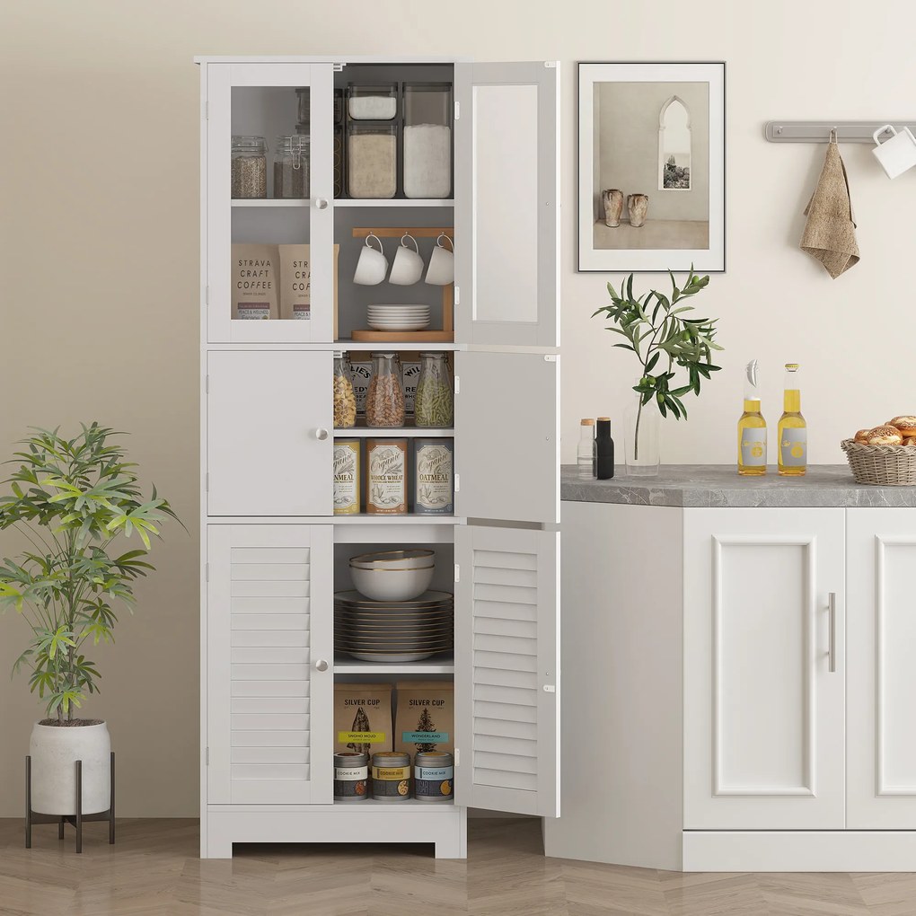 HOMCOM Dulap pentru Baie cu 3 Uși Duble din Lemn 60x30x170.5 cm, Alb | Aosom Romania