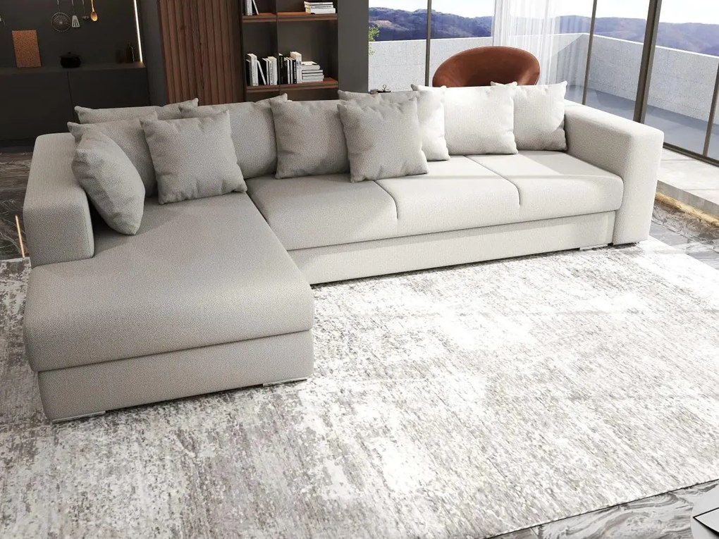 Colțar extensibil dumonde cu ladă de depozitare si sezut confortabil din spuma high-density, Gloria Enjoy Beige 320x183 cm