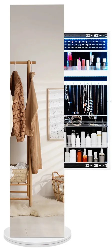 Dulap de bijuterii rotativ cu oglindă întreagă și cuier