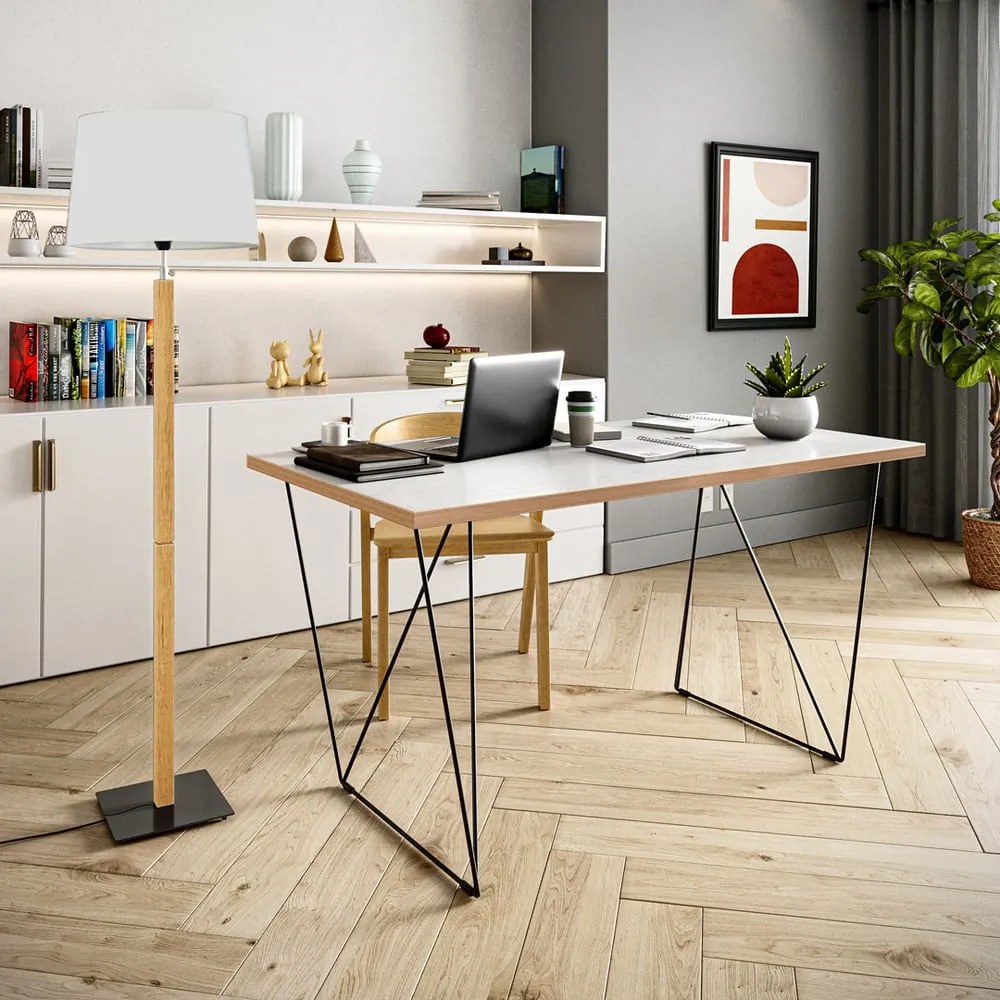 Birou TemaHome Flow cu picioare negre, 140 x 75 cm, alb