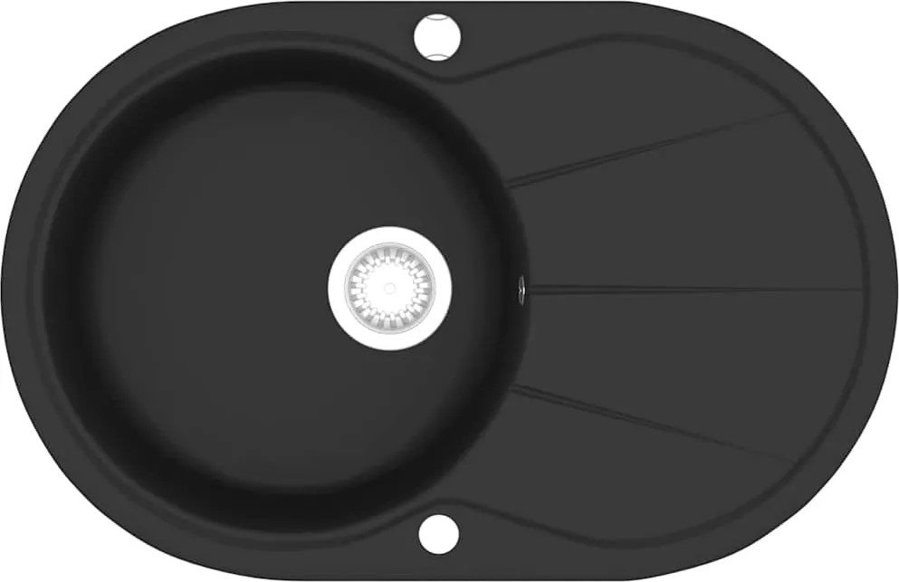 vidaXL Chiuvetă de bucătărie din granit cu o cuvă, negru, oval