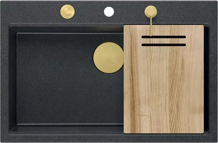 Statie de lucru incastrata cu dozator sapun Quadron Unique Marc negru diamant - auriu 76x50 cm