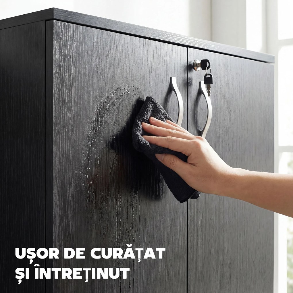 Vinsetto Dulap pentru Documente, cu Încuietoare, 2 Uși și Raft Interior, 80x40x80 cm, Negru | Aosom Romania