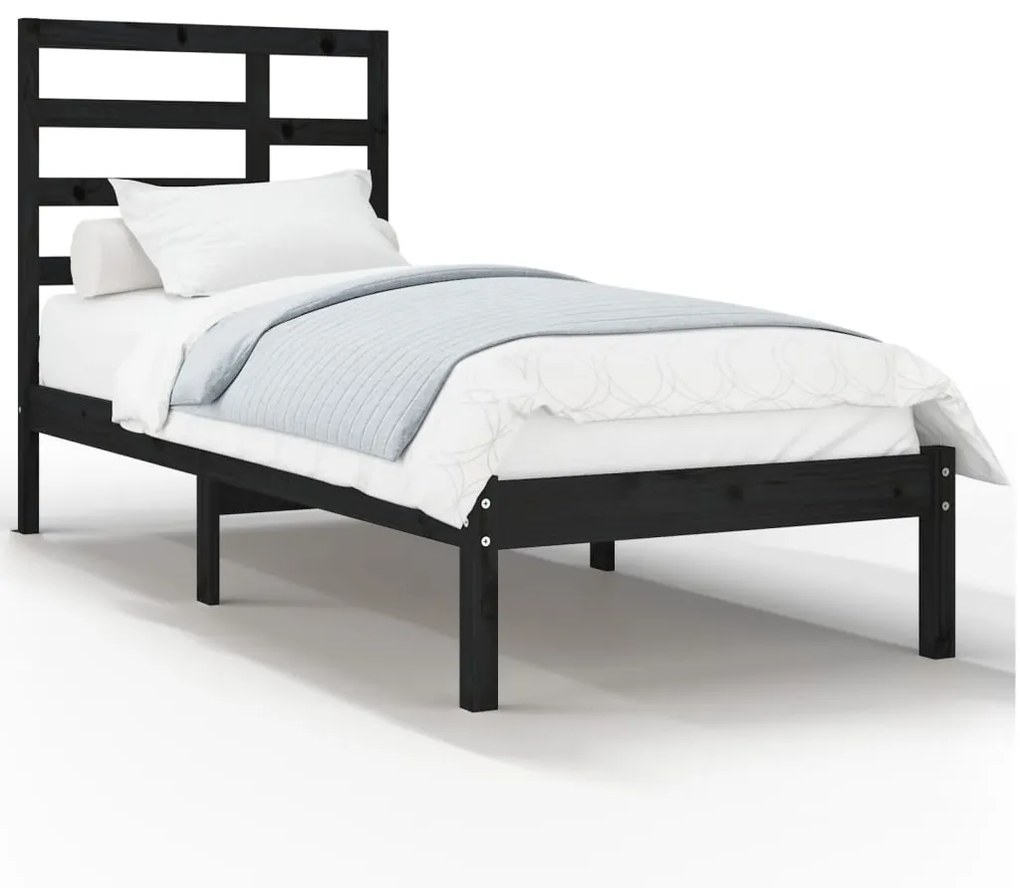 Cadru de pat Single 3FT, negru, 90x190 cm, lemn masiv Negru, 90 x 190 cm