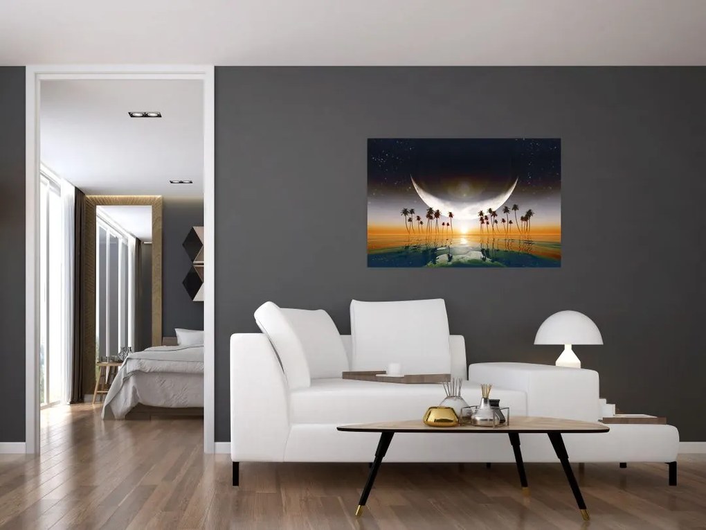 Tablou- Luna deasupra palmierilor (90x60 cm)