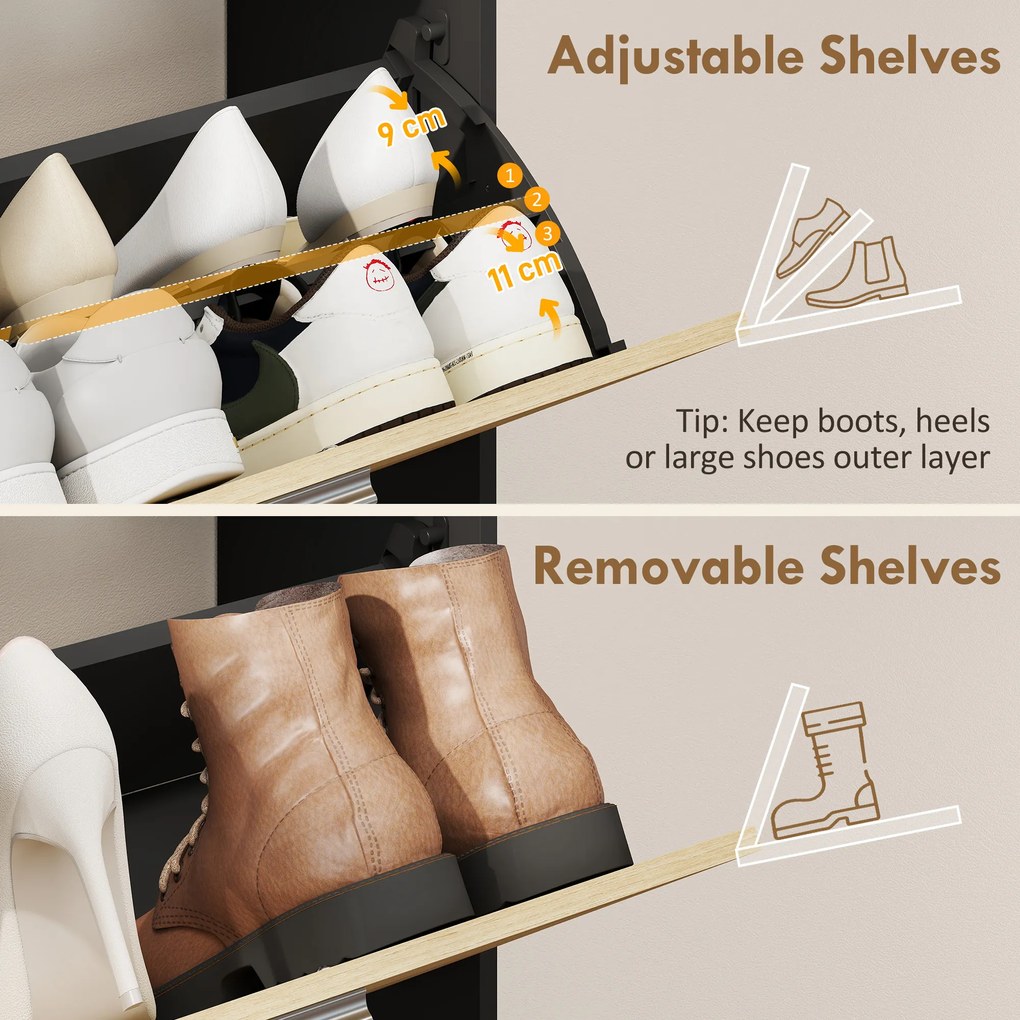 HOMCOM dulap slim pantofi, dulap economisire spațiu, pantofar slim, dulap rabatabil pantofi, pantofar economisire spațiu | Aosom Romania