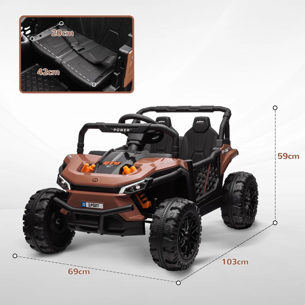 AIYAPLAY Mașină electrică pentru copii UTV buggy electric pentru copii cu telecomandă 2.4Ghz 2 motoare 103L x 69l x 59H cm maro | Aosom Romania