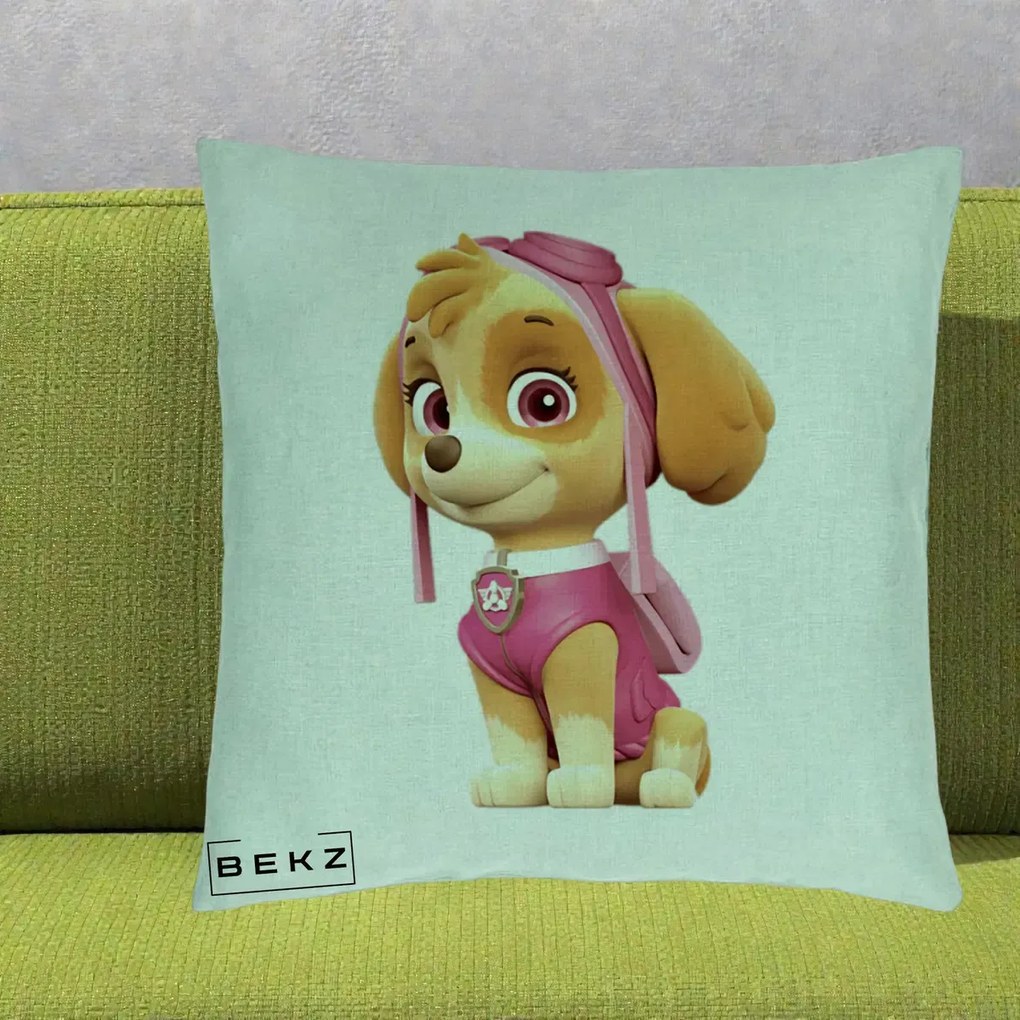 Perna Personalizata Skye PAW Patrol Roz, 40x40 cm, Verde Menta, Husa Detasabila, Perna Inclusa, BEKZ®