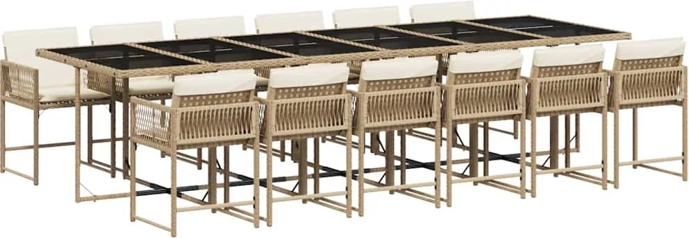 vidaXL Set mobilier de grădină cu perne, 13 piese, bej, poliratan