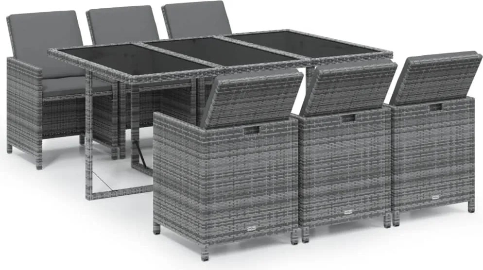 vidaXL Set mobilier de grădină cu perne, 7 piese, gri, poliratan