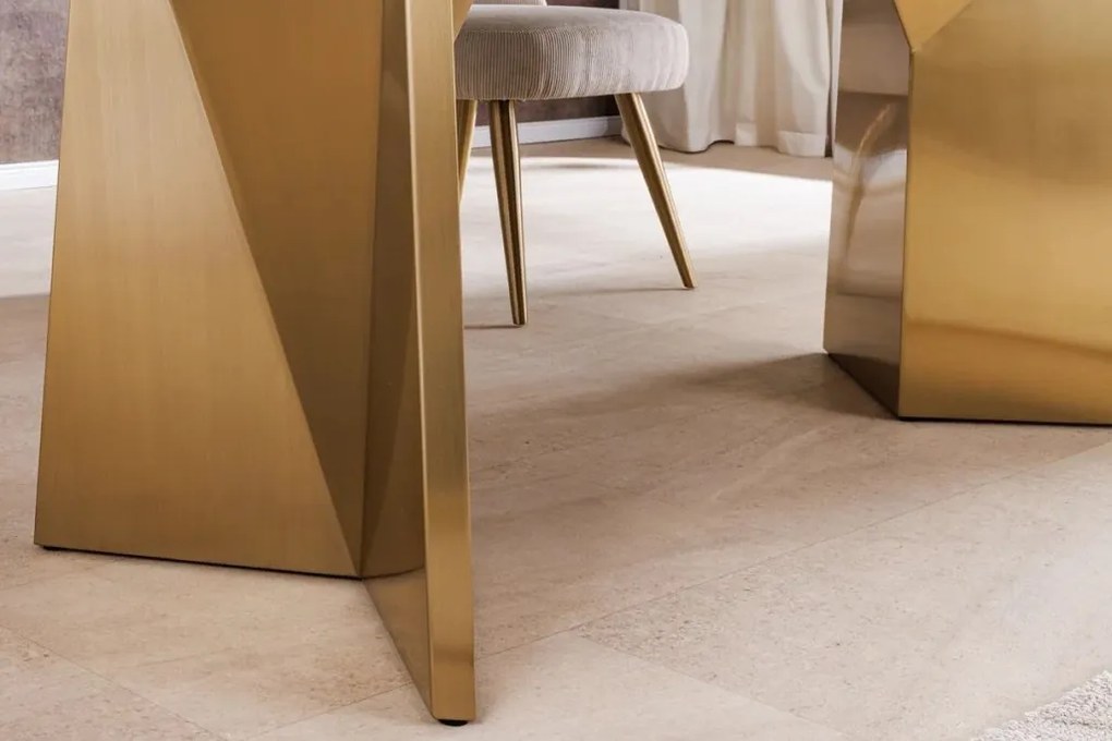 Masa design modern, Metal, Auriu, Marmura, Alb, EXTRAVAGANCIA 200cm, A-45929 VC