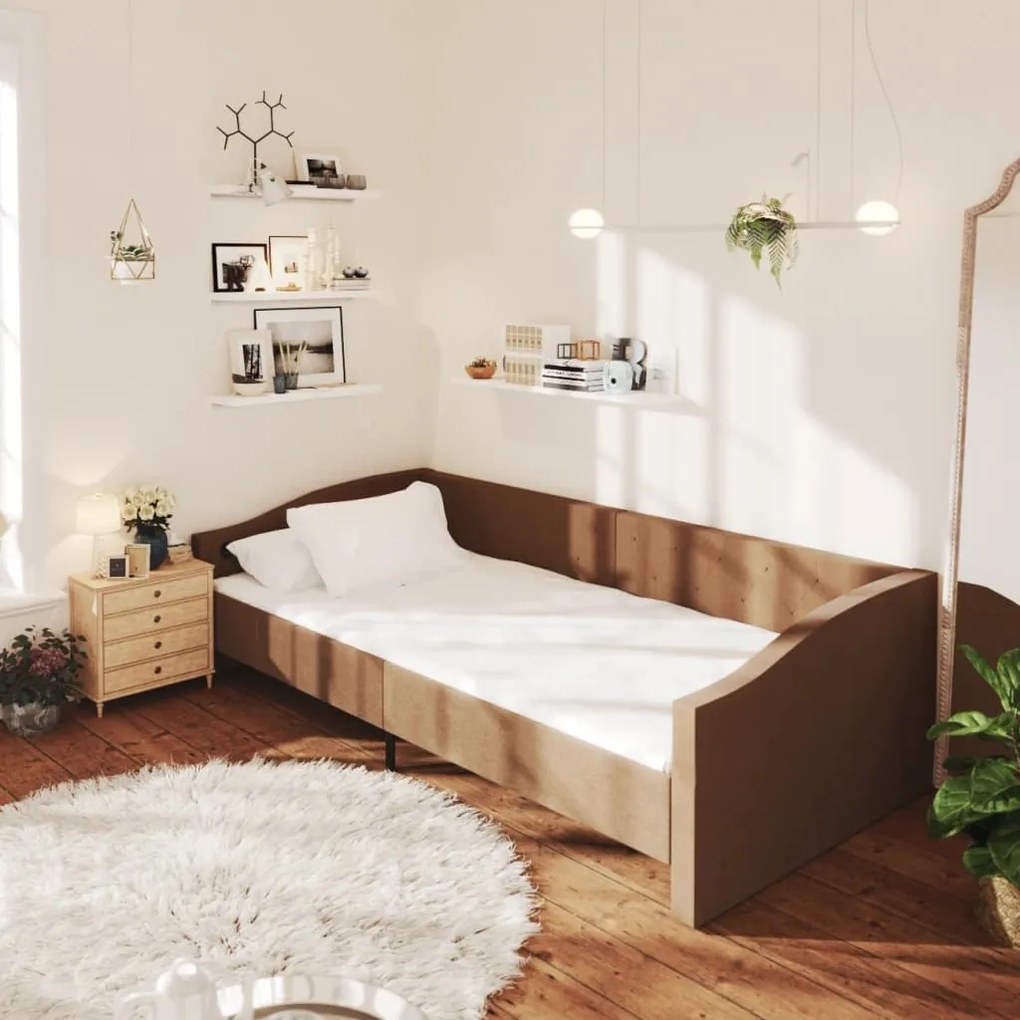 3080429 vidaXL Pat de zi cu saltea, maro, 90x200 cm, textil, USB