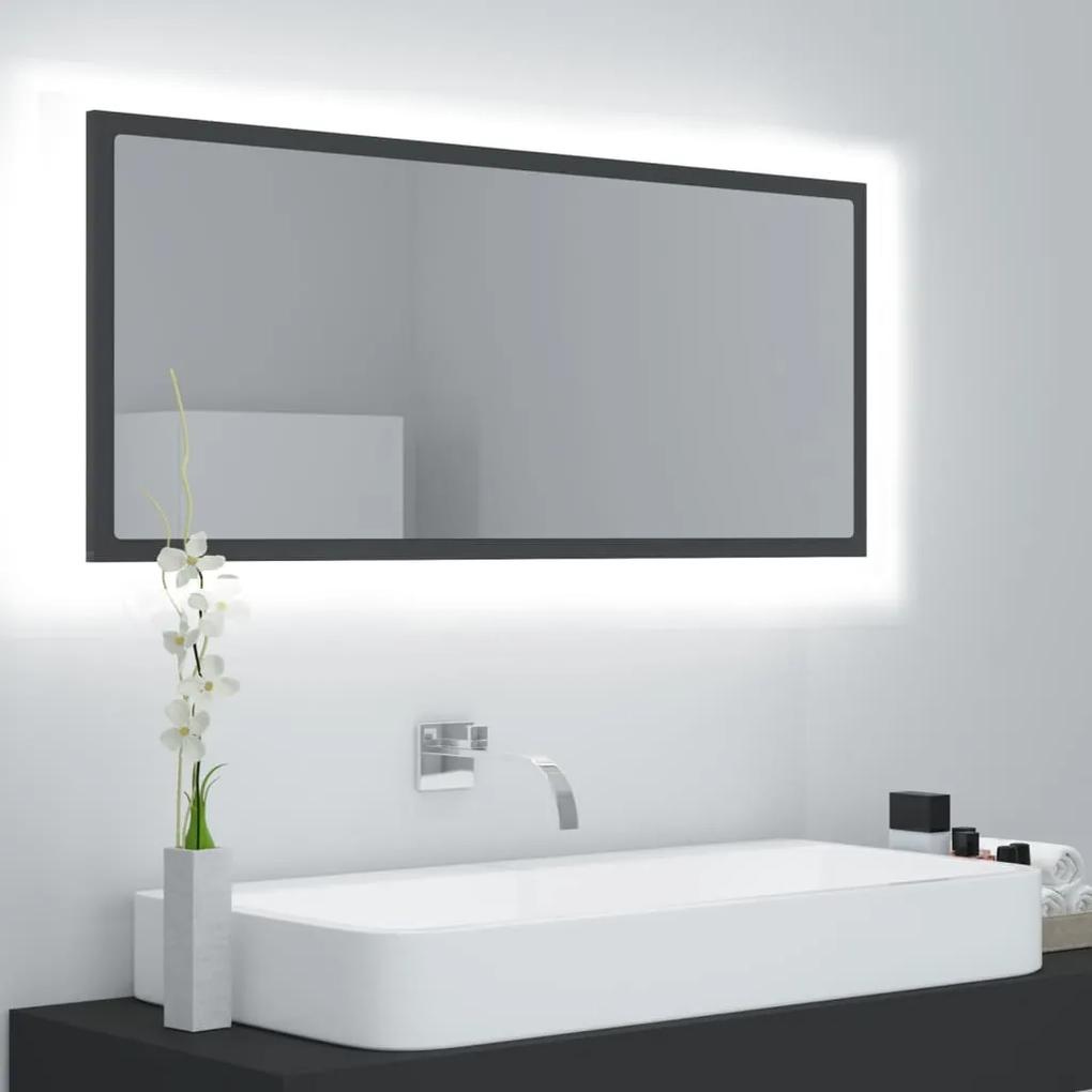 Oglinda de baie cu LED, gri, 100x8,5x37 cm, acril