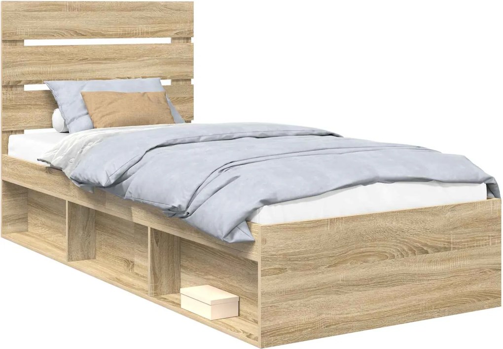 vidaXL Cadru de pat cu headboard Sonoma 90 x 190 cm Lemn de pin masiv