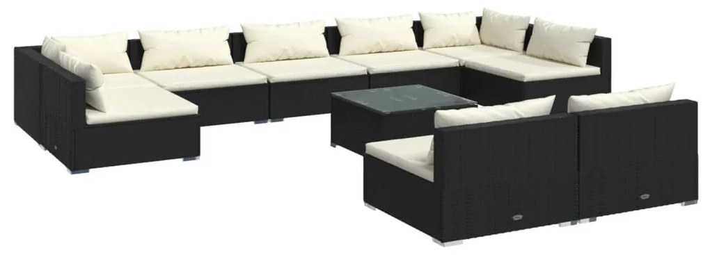 3102031 vidaXL Set mobilier de grădină cu perne, 10 piese, negru, poliratan