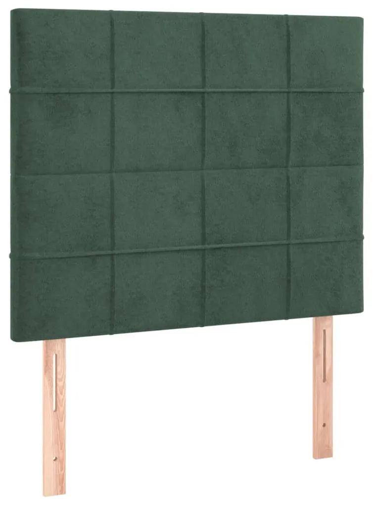 Pat box spring cu saltea, verde inchis, 90x200 cm, catifea Verde inchis, 90 x 200 cm, Cu blocuri patrate