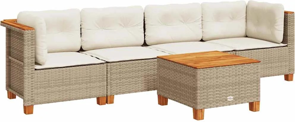 vidaXL Set canapele de grădină cu perne, 5 piese, bej, poliratan