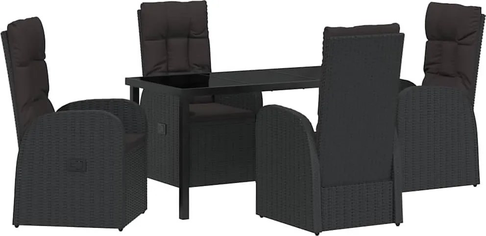 vidaXL Set de masă pentru grădină cu pernă 5 pcs Negru poliratan