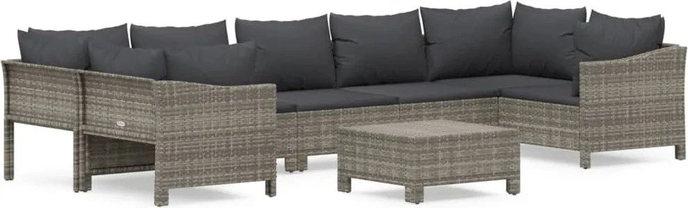 vidaXL Set mobilier de grădină cu perne, 8 piese, gri, poliratan