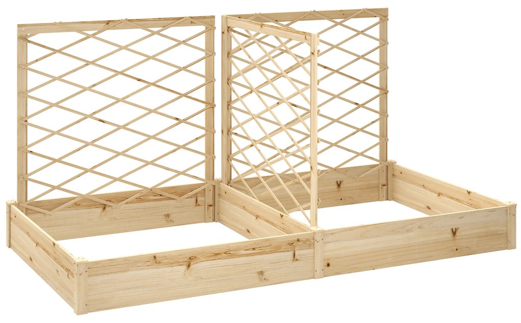 Outsunny Jardiniere cu 3 trelișe modulabile, bazin de flori din lemn pentru balcon terasă patio, 222x114x109 cm efect lemn natural | Aosom Romania