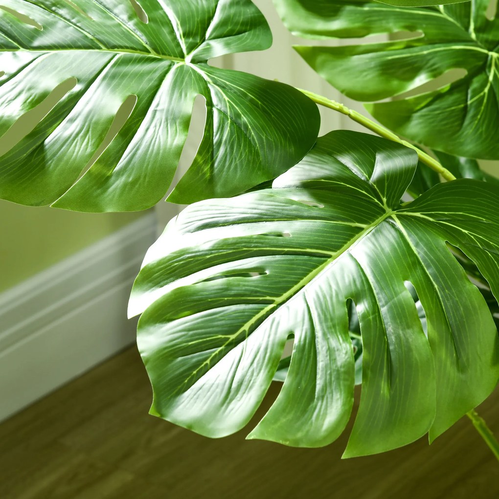 HOMCOM Plantă Artificială Realistică Monstera Deliciosa, 1 Ghiveci Suplimentar și Pământ de Ciment, 17,5 cm x 17,5 cm x 120 cm, Verde | Aosom Romania