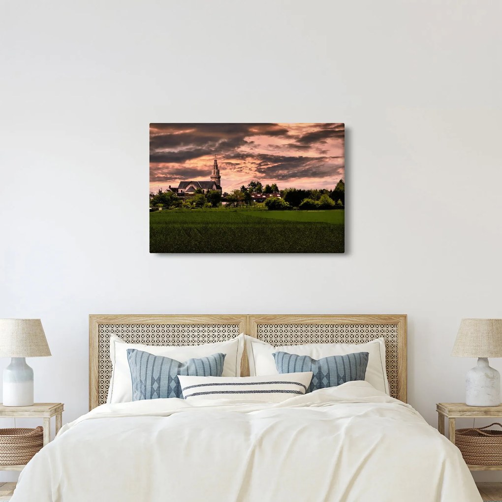 Tablou cu peisaj și biserică (90x60 cm)