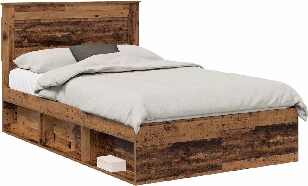 vidaXL Cadru de pat Lemn vechi 135 x 190 cm Lemn de pin masiv