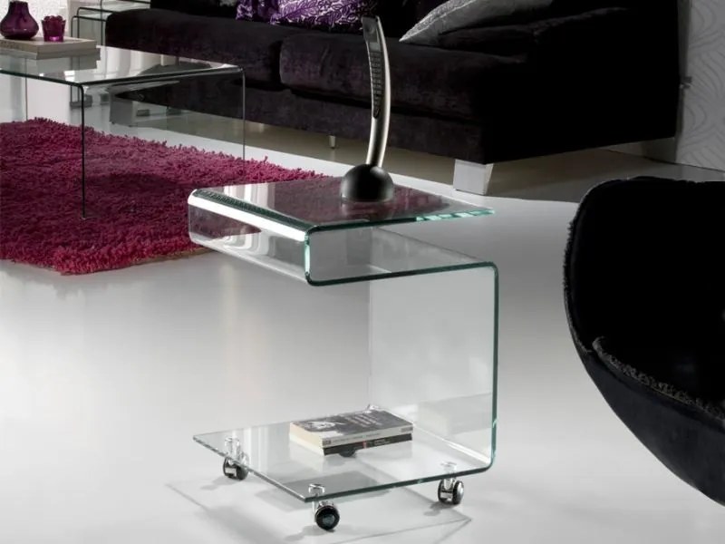 Masa din sticla curbata cu rotile -Clear side table- Glass 552522
