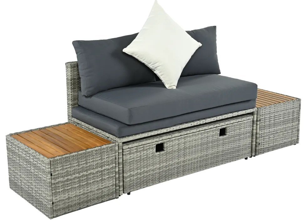 Set rattan de grădină DEBRA, gri/natural/crem