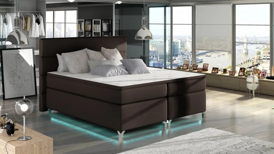 Pat tapitat boxspring, cu spatiu pentru depozitare, echipat cu LED, 140X200 cm, Amadeo, Eltap (Culoare: Verde Fistic)