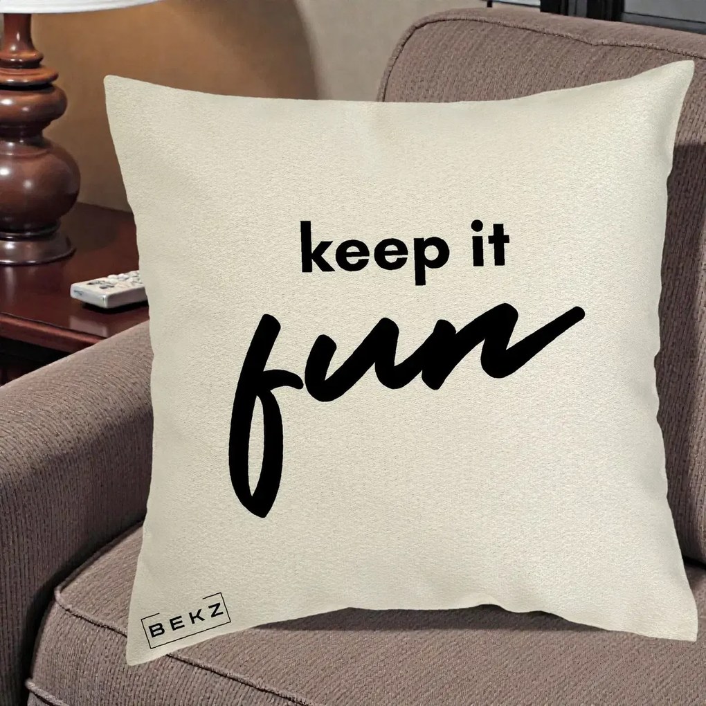 Perna Decorativa Keep It Fun, 40x40 cm, Ecru, Husa Detasabila, Perna Inclusa, BEKZ®
