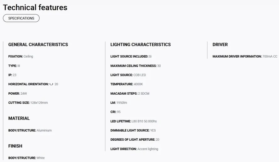 Spot LED incastrabil MINI COLIN-1 White recessed CRI95 18-25W 4000K 20°
