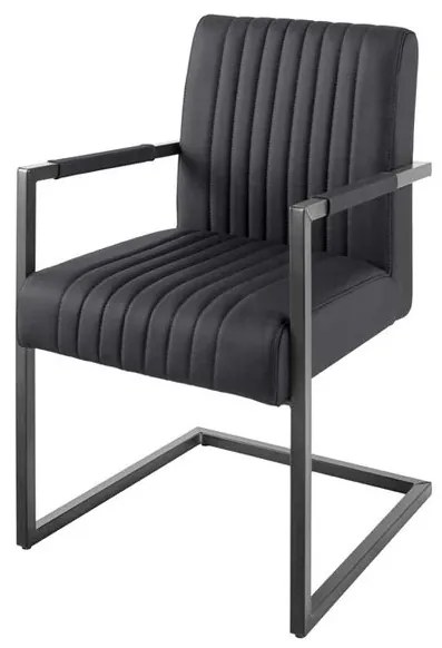 Scaun cu brate design retro Big Aston piele naturala neagra
