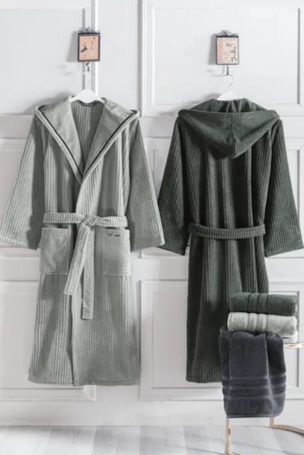 Halat de baie unisex STRIPE cu glugă S Gri / Grey