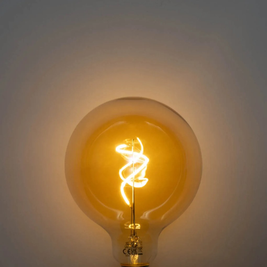 Set de 5 becuri LED E27 dimabile cu filament spiralat auriu G125 4W 270 lm 2700K