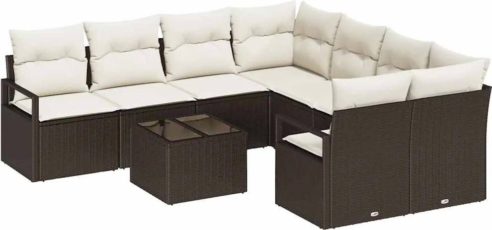 vidaXL Set de canapea cu pernă 9 pcs Maro și Crem poliratan