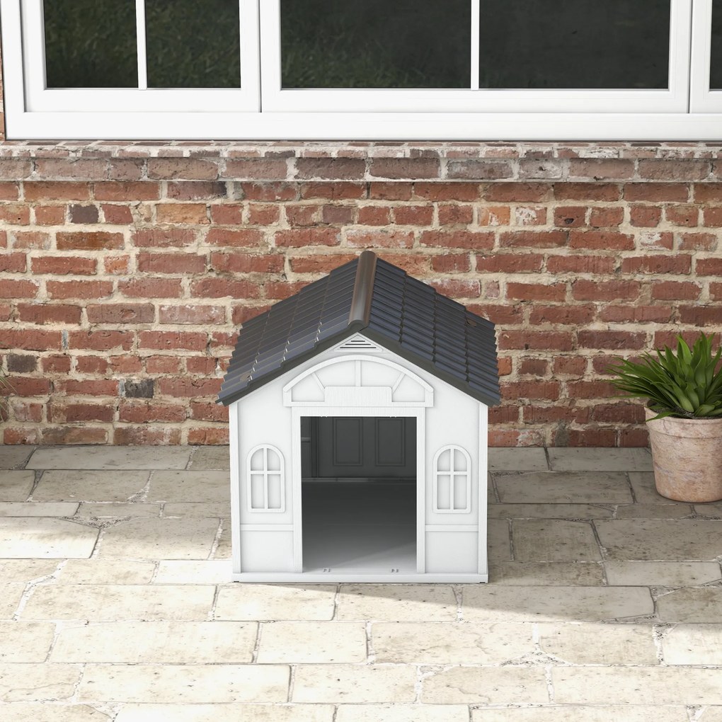 PawHut Casă de exterior din PP alb pentru câini de talie mică și medie - 65 x 75.7 x 63 cm | Aosom Romania