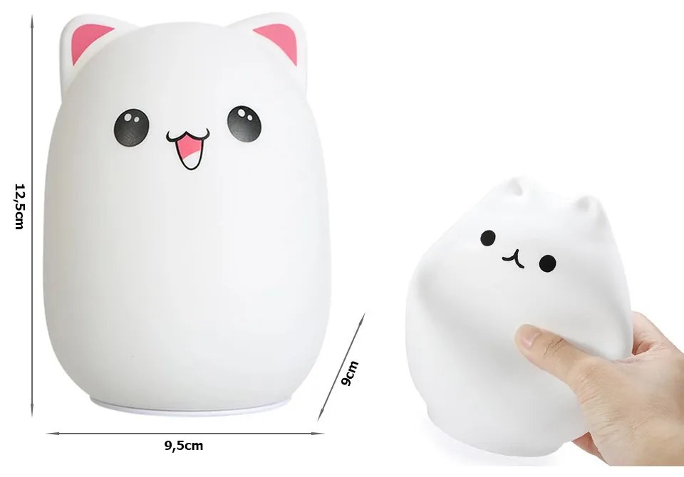 Lampa de noapte din silicon LED pentru copii KITTY 12,5 cm alb