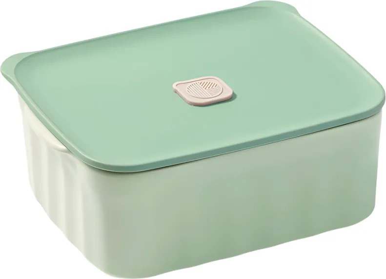 Cutie alimentara ceramica Buydeem CT1006-CG, 810 ml, 17x20.5 cm, Pana la 230°C, Compatibila cuptor si cuptor cu microunde, Verde
