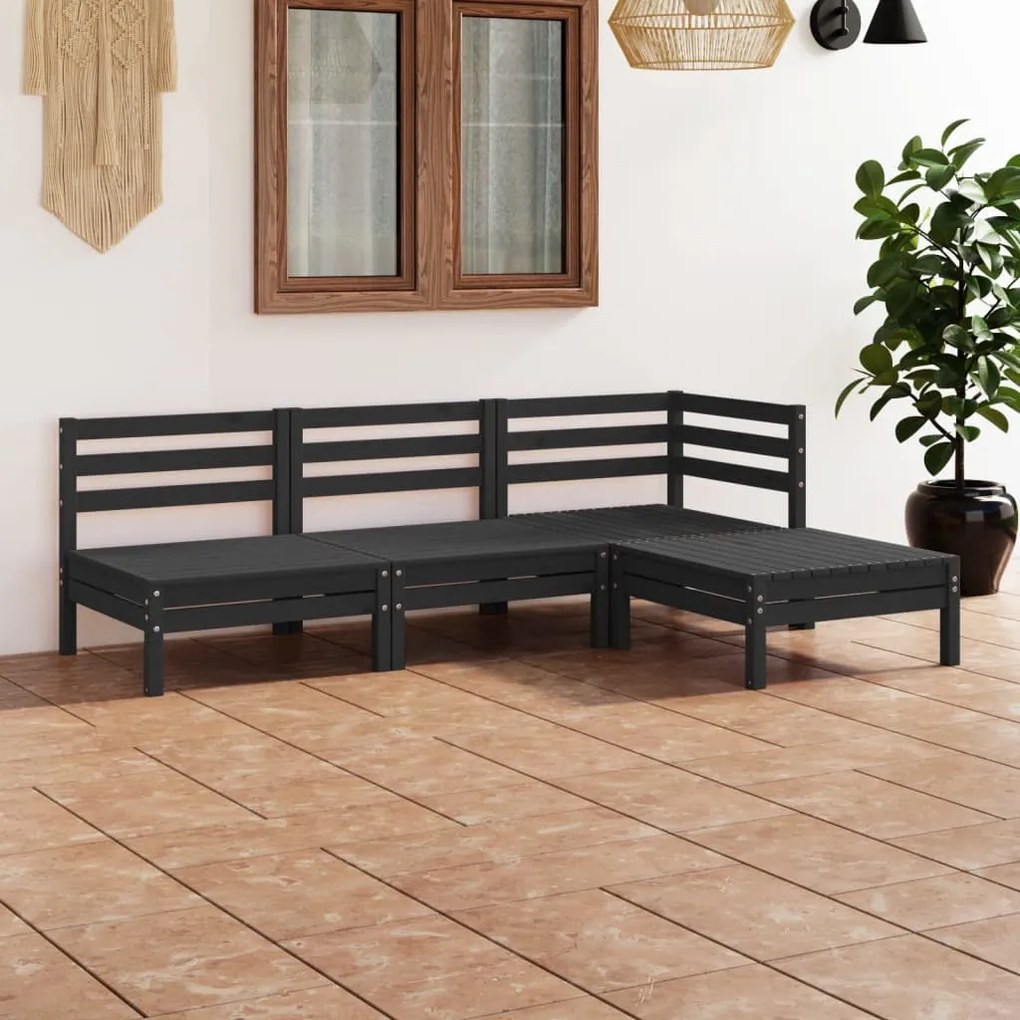 3082631 vidaXL Set mobilier de grădină, 4 piese, negru, lemn masiv de pin