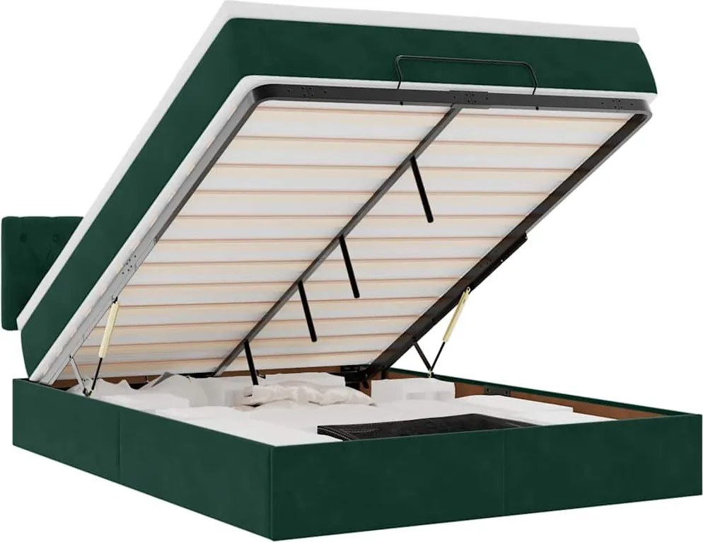 vidaXL Cadru de pat otoman cu saltea verde închis 140x190cm catifea