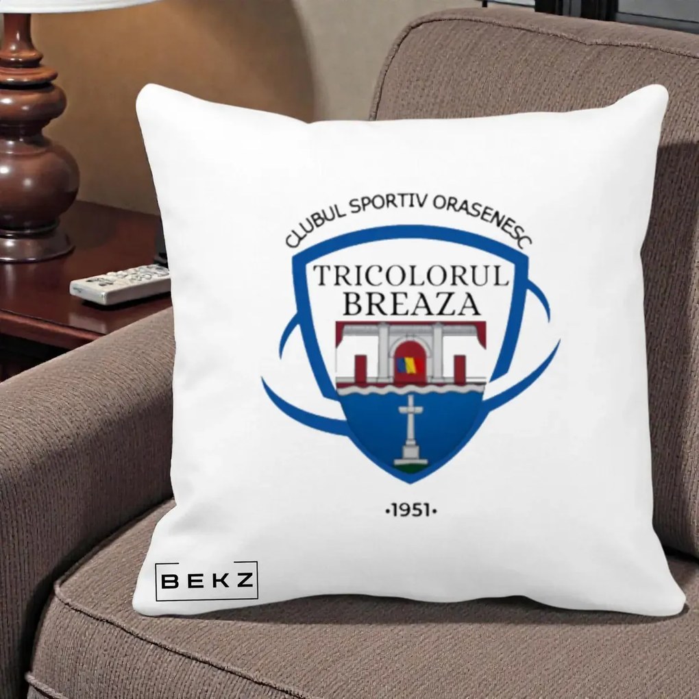 Perna Personalizata CSO Tricolorul Breaza 1951, 40x40 cm, Alba Mata, Husa Detasabila, Perna Inclusa, BEKZ®