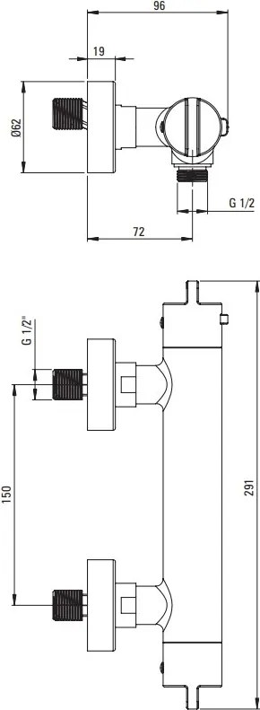 Baterie pentru Duș - Termostatata finisaj oțel șlefuit BCH_F4BT
