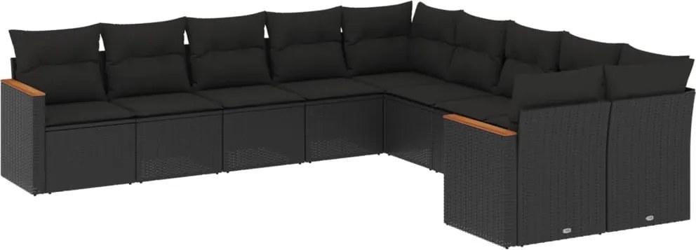 vidaXL Set canapele de grădină cu perne, 10 piese, negru, poliratan
