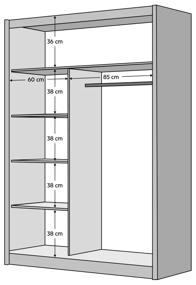 Dulap cu uşi glisante, stejar craft/negru, 150x215 cm, LADDER